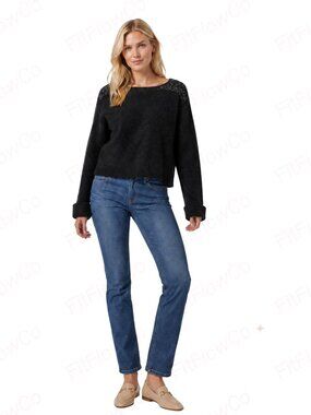 A|X Armani Exchange Black Sequin Shoulder Fuzzy Knit Sweater Size M